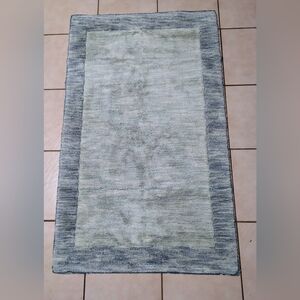 Rug Mat Floor Covering Light Gray Teal 29 Inch Width 47.5 Inch Length